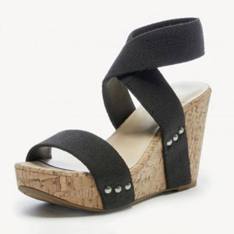 Grote Maat Dames Peep Toe Elastische Band Cross Wedge Sandalen