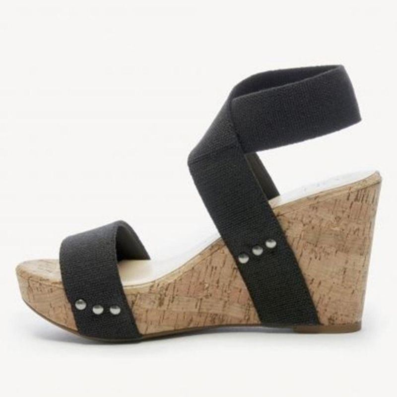 Grote Maat Dames Peep Toe Elastische Band Cross Wedge Sandalen