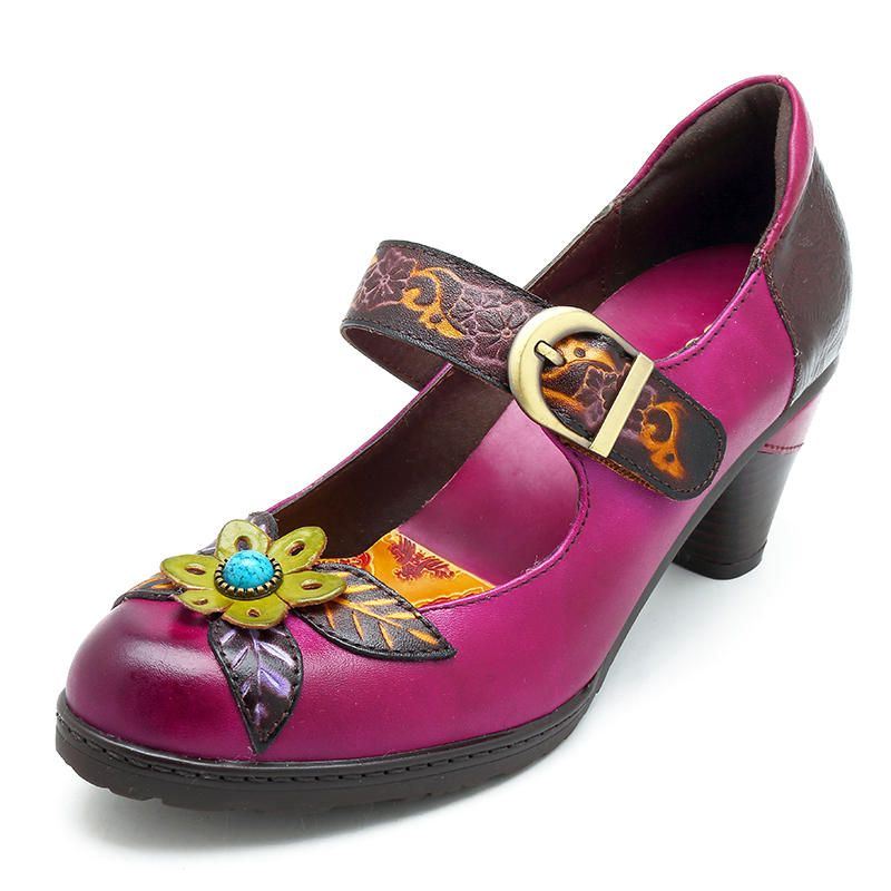 Handgemaakte Bloemen Folkways Leren Sandalen Voor Dames