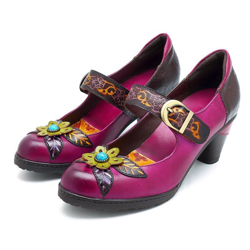 Handgemaakte Bloemen Folkways Leren Sandalen Voor Dames