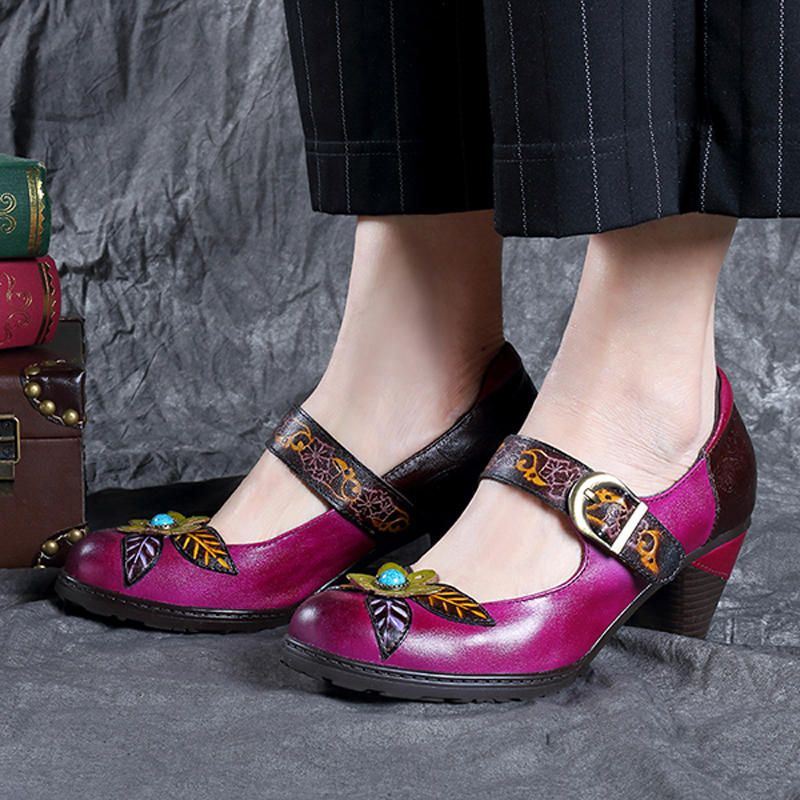 Handgemaakte Bloemen Folkways Leren Sandalen Voor Dames