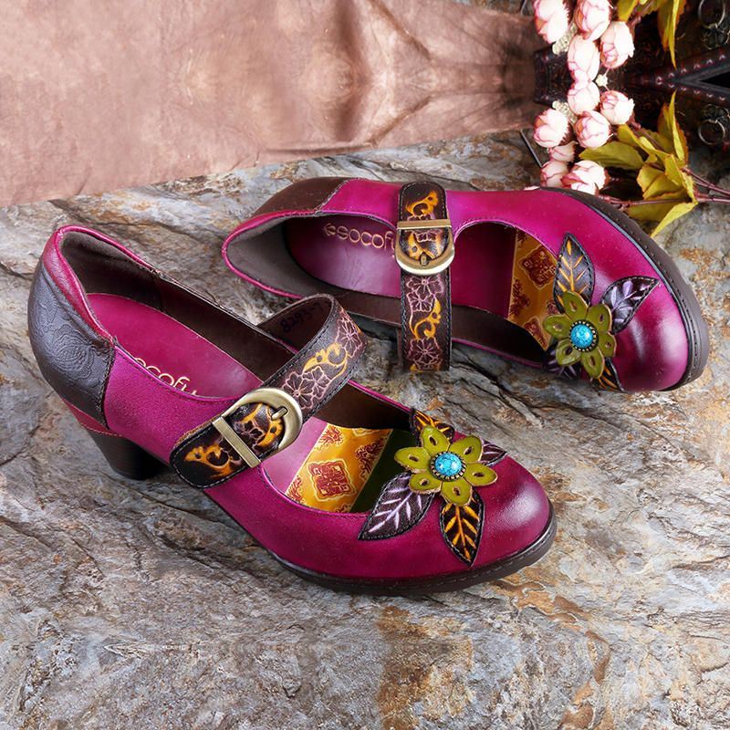 Handgemaakte Bloemen Folkways Leren Sandalen Voor Dames