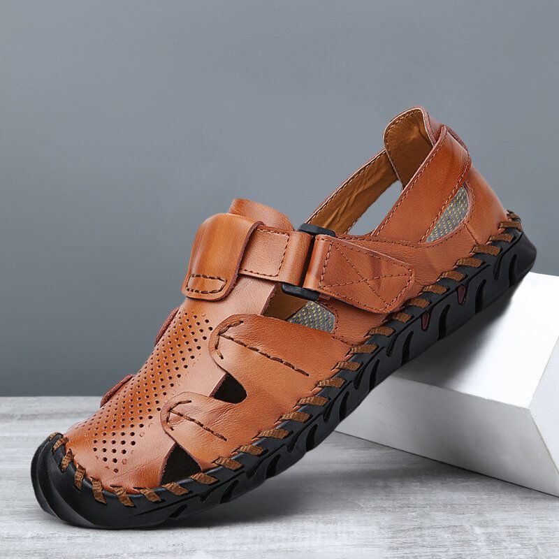 Heren Ademend Uitgehold Rundleer Close Toes Sandalen