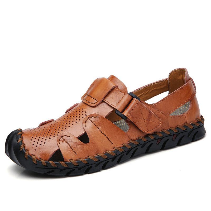 Heren Ademend Uitgehold Rundleer Close Toes Sandalen