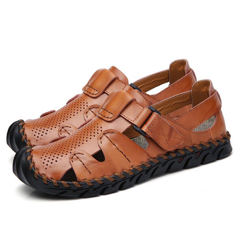 Heren Ademend Uitgehold Rundleer Close Toes Sandalen