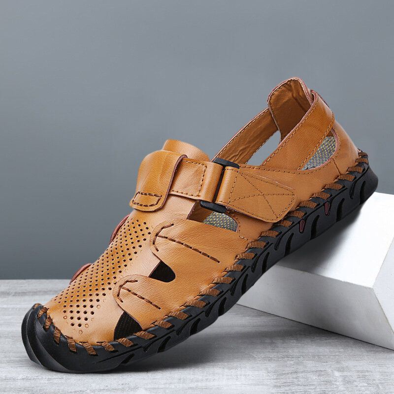 Heren Ademend Uitgehold Rundleer Close Toes Sandalen