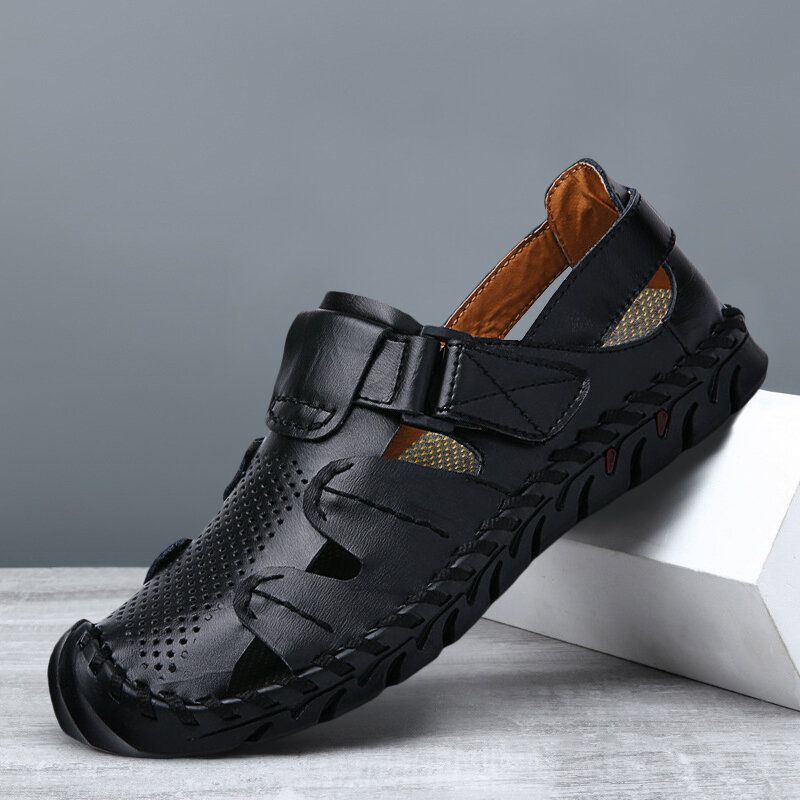 Heren Ademend Uitgehold Rundleer Close Toes Sandalen