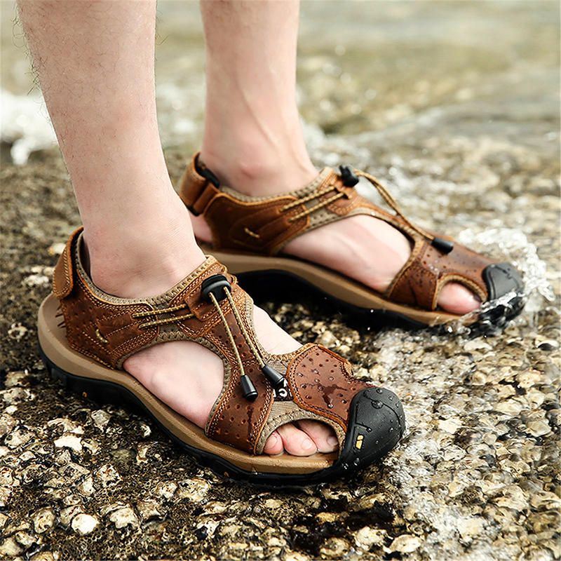 Heren Ademende Comfortabele Slijtvaste Buitenzool Outdoor Sandalen Klittenband Schoenen