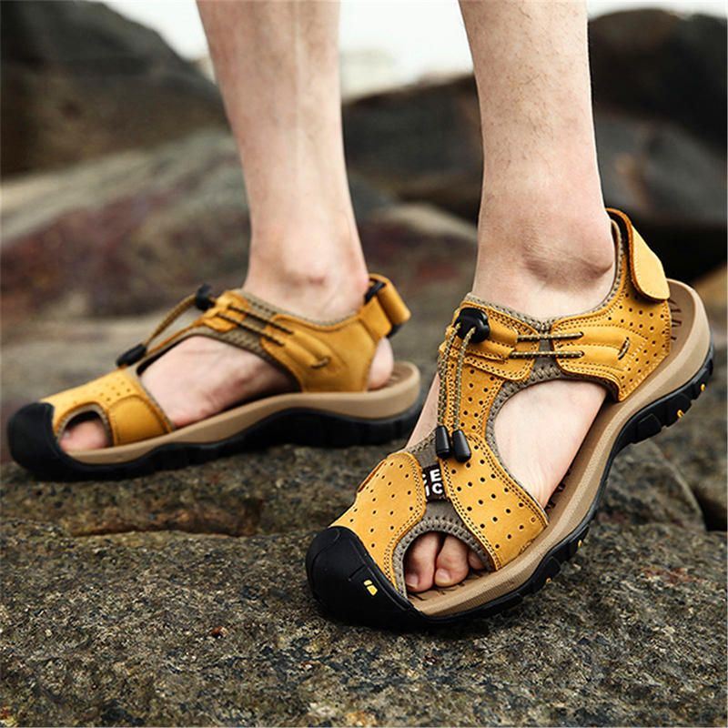 Heren Ademende Comfortabele Slijtvaste Buitenzool Outdoor Sandalen Klittenband Schoenen