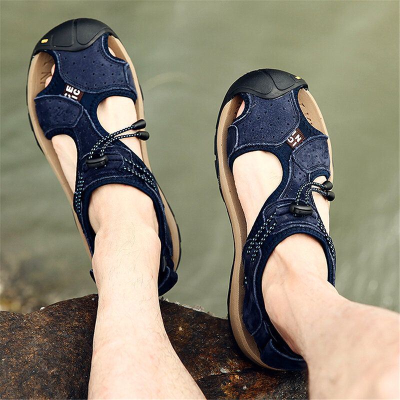 Heren Ademende Comfortabele Slijtvaste Buitenzool Outdoor Sandalen Klittenband Schoenen