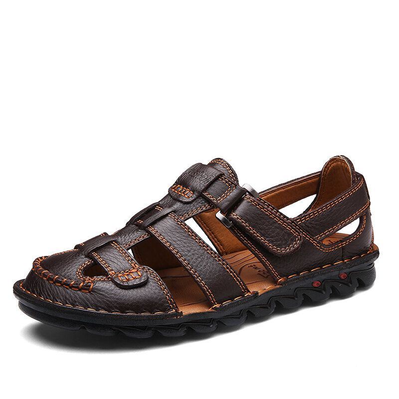 Heren Ademende Lederen Sandalen Met Klittenband