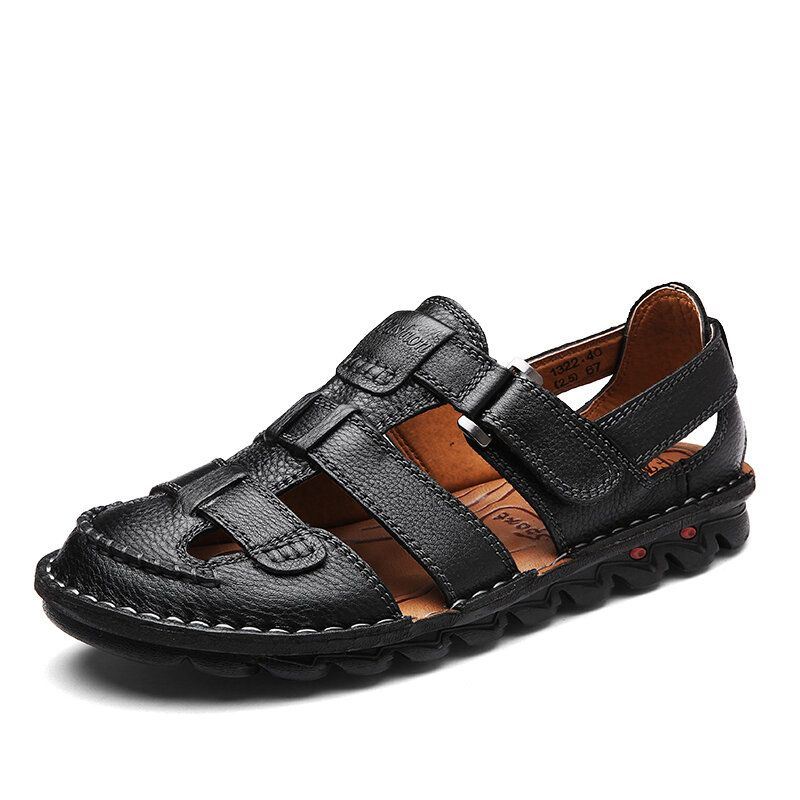 Heren Ademende Lederen Sandalen Met Klittenband