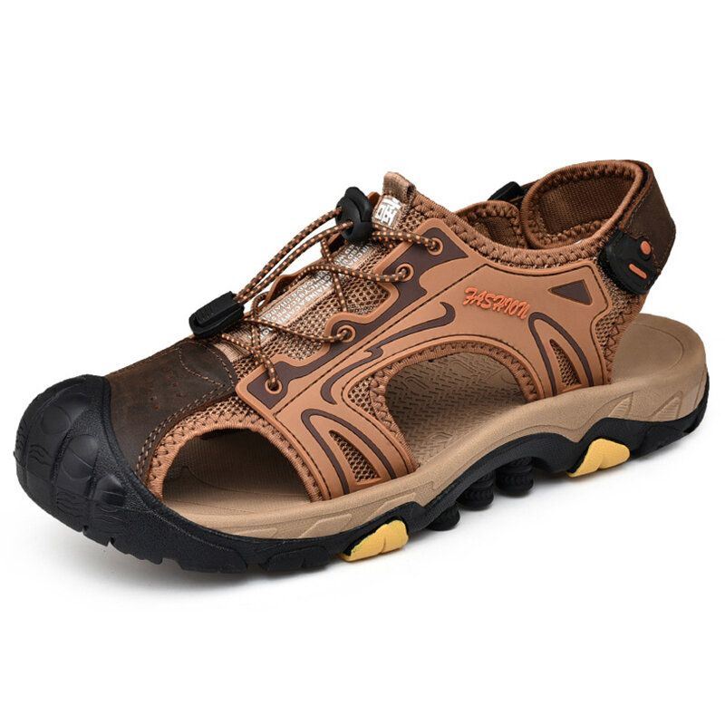 Heren Anti-collision Teen Cap Outdoor Wandelen Echte Lederen Sandalen