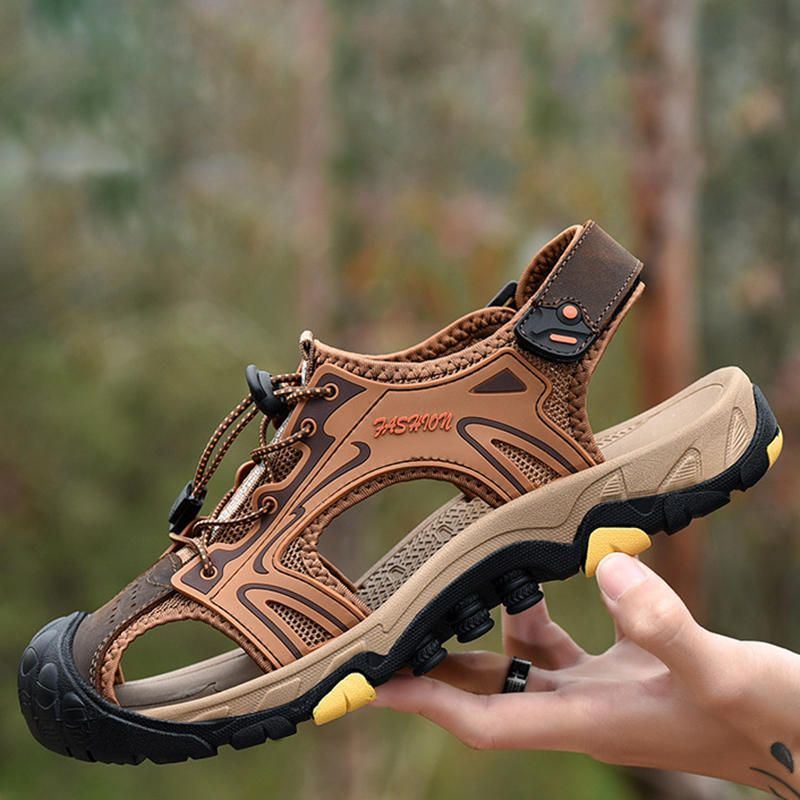 Heren Anti-collision Teen Cap Outdoor Wandelen Echte Lederen Sandalen