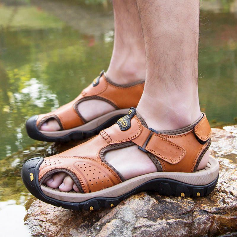 Heren Anti Collision Toe Comfy Casual Leren Sandalen