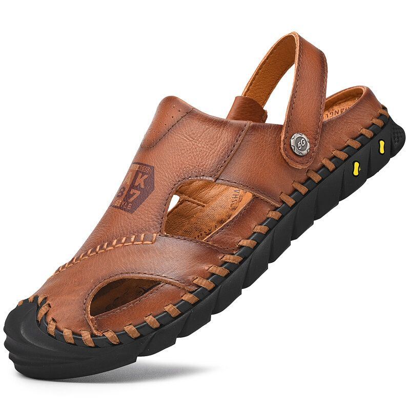 Heren Anti-collision Toe Koe Lederen Hand Stiksels Outdoor Water Sandalen