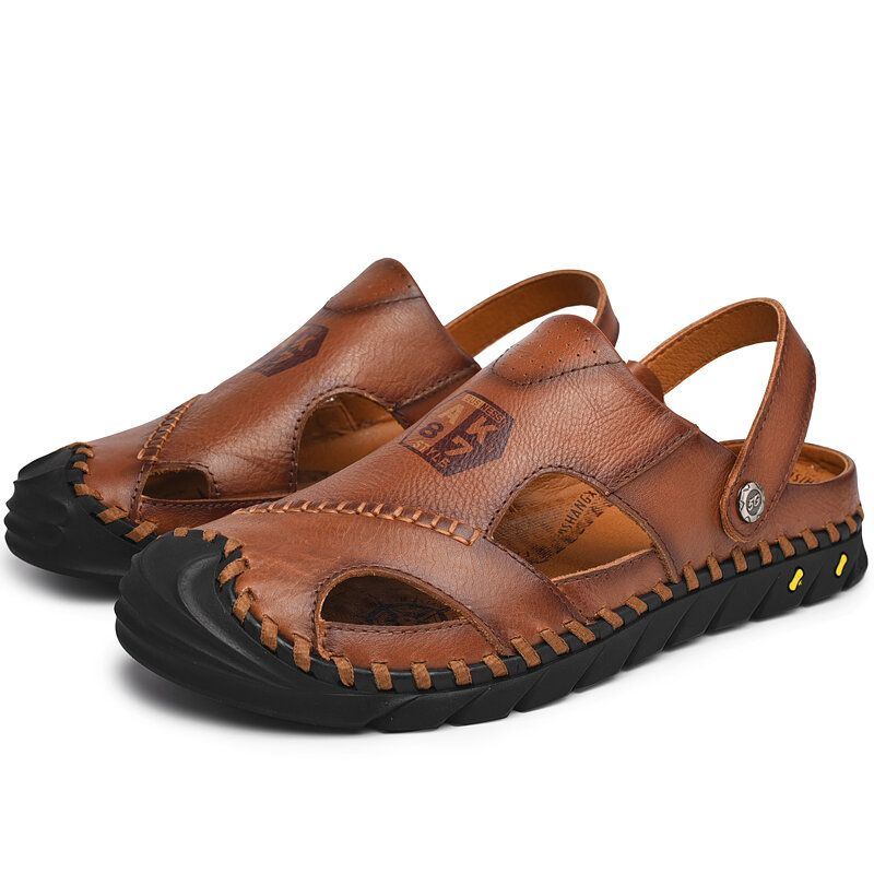 Heren Anti-collision Toe Koe Lederen Hand Stiksels Outdoor Water Sandalen