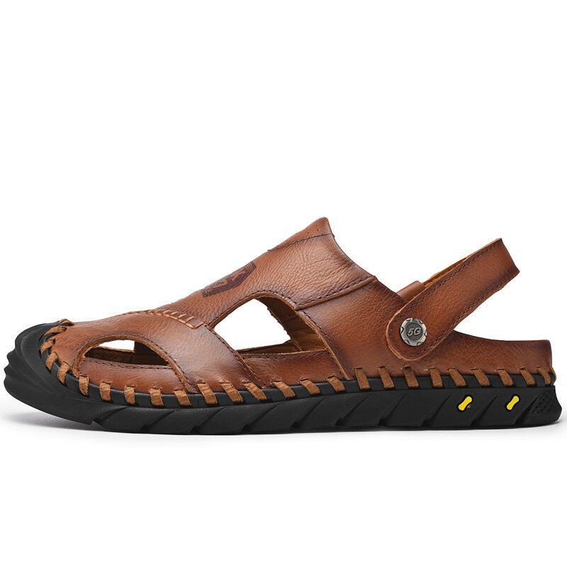 Heren Anti-collision Toe Koe Lederen Hand Stiksels Outdoor Water Sandalen