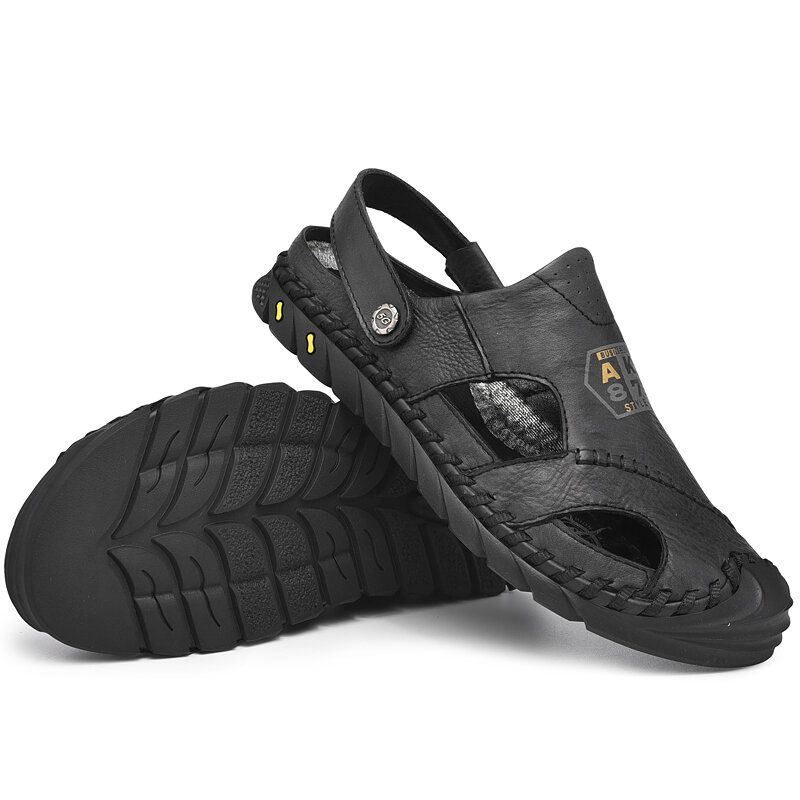 Heren Anti-collision Toe Koe Lederen Hand Stiksels Outdoor Water Sandalen