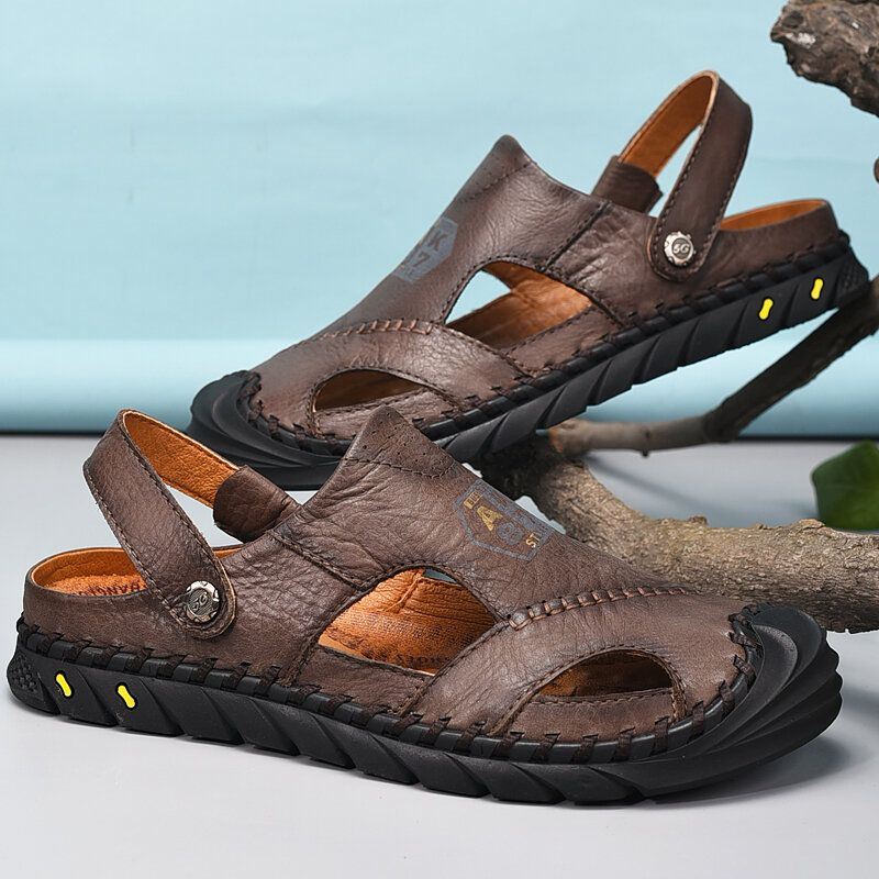 Heren Anti-collision Toe Koe Lederen Hand Stiksels Outdoor Water Sandalen