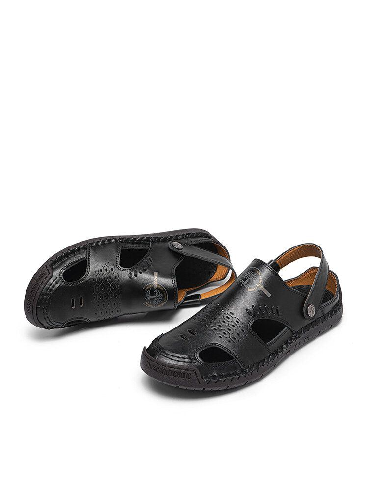 Heren Cap Toe Handstiksels Comfortabele Antislip Zachte Strandsandalen In Twee Richtingen