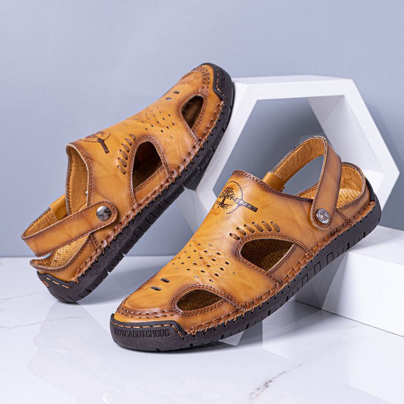 Heren Cap Toe Handstiksels Comfortabele Antislip Zachte Strandsandalen In Twee Richtingen