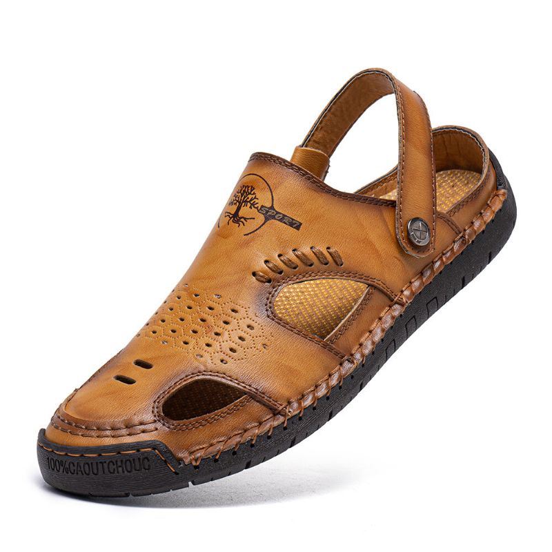 Heren Cap Toe Handstiksels Comfortabele Antislip Zachte Strandsandalen In Twee Richtingen