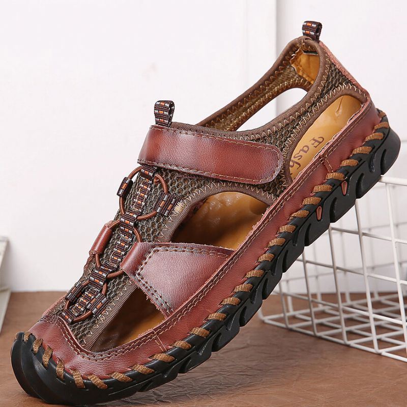 Heren Casual Ademend Mesh Zachte Bodem Handgestikte Sandalen