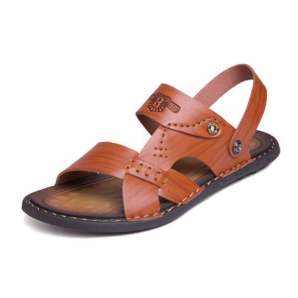 Heren Casual Ademende Leren Sandalen In Twee Richtingen