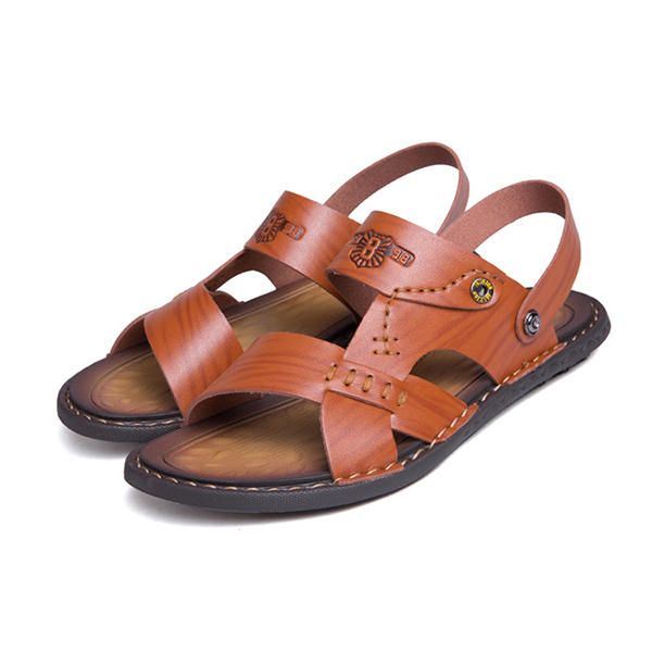 Heren Casual Ademende Leren Sandalen In Twee Richtingen