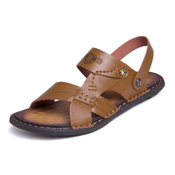 Heren Casual Ademende Leren Sandalen In Twee Richtingen