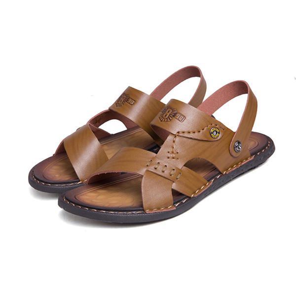 Heren Casual Ademende Leren Sandalen In Twee Richtingen