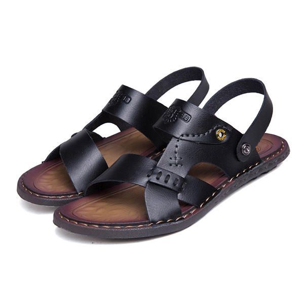 Heren Casual Ademende Leren Sandalen In Twee Richtingen