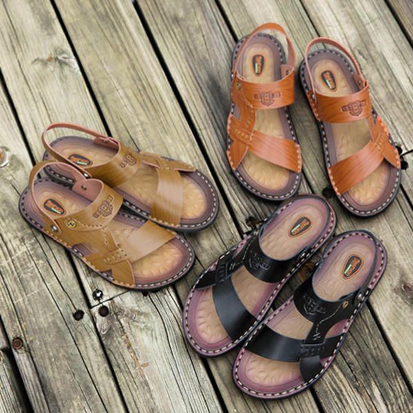 Heren Casual Ademende Leren Sandalen In Twee Richtingen