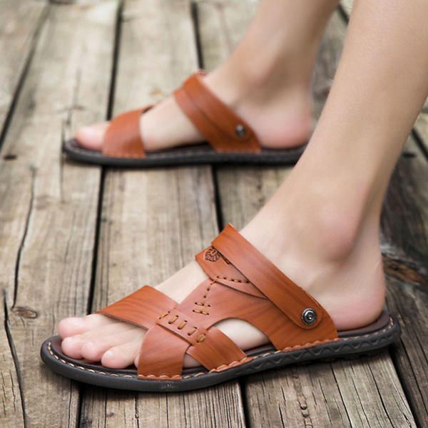 Heren Casual Ademende Leren Sandalen In Twee Richtingen