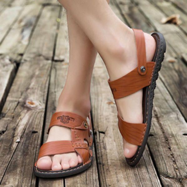 Heren Casual Ademende Leren Sandalen In Twee Richtingen