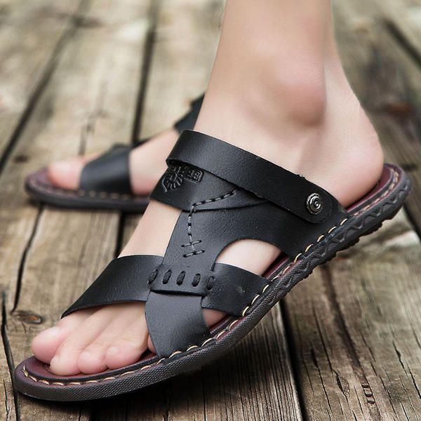 Heren Casual Ademende Leren Sandalen In Twee Richtingen