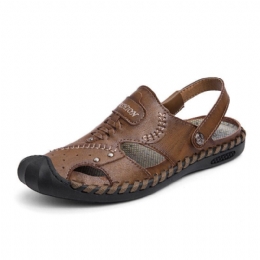 Heren Casual Echt Leer Hand Stiksels Zolen Sandalen