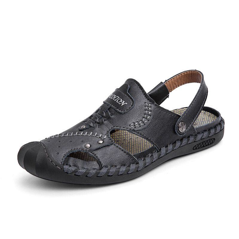 Heren Casual Echt Leer Hand Stiksels Zolen Sandalen