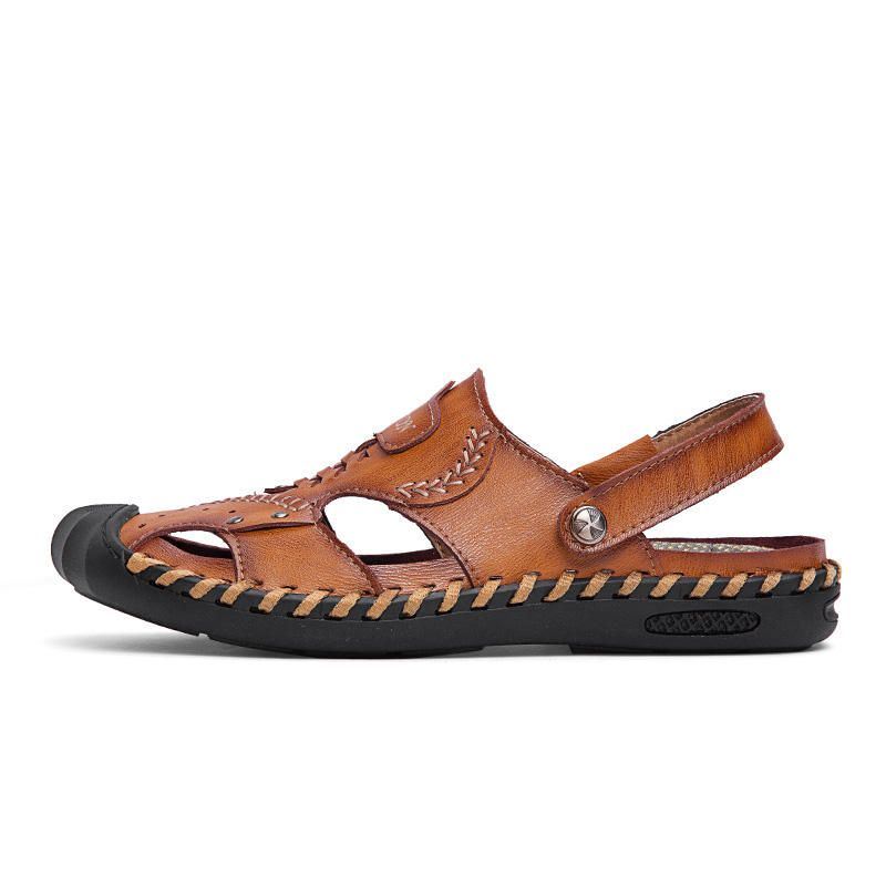 Heren Casual Echt Leer Hand Stiksels Zolen Sandalen