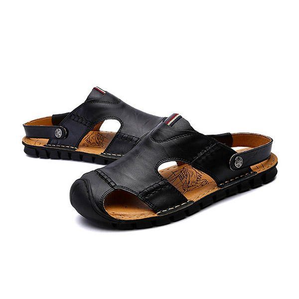 Heren Casual Soft Anti Collision Teen Lederen Sandalen