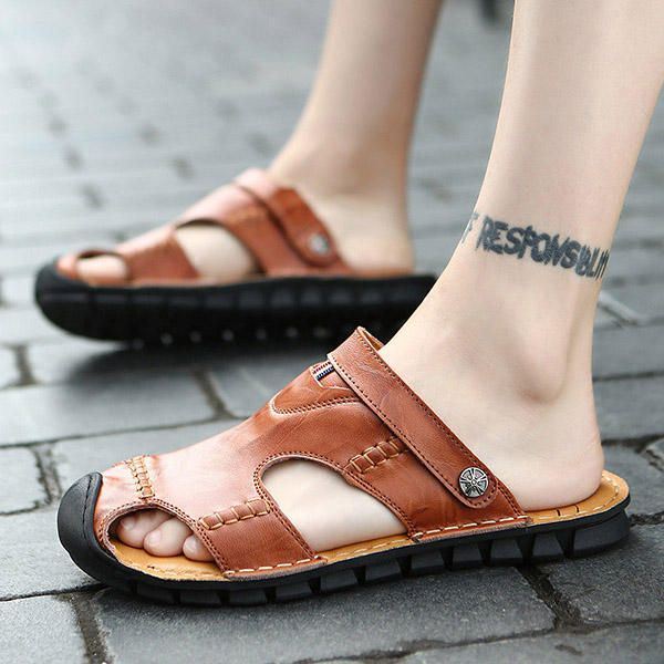 Heren Casual Soft Anti Collision Teen Lederen Sandalen