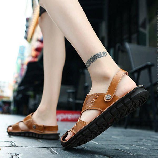 Heren Casual Soft Anti Collision Teen Lederen Sandalen