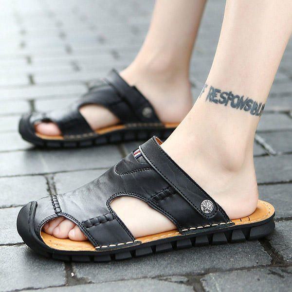 Heren Casual Soft Anti Collision Teen Lederen Sandalen