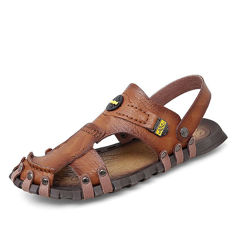 Heren Casual Zachte Microvezel Metalen Decoratie Slip On Outdoor Sandalen