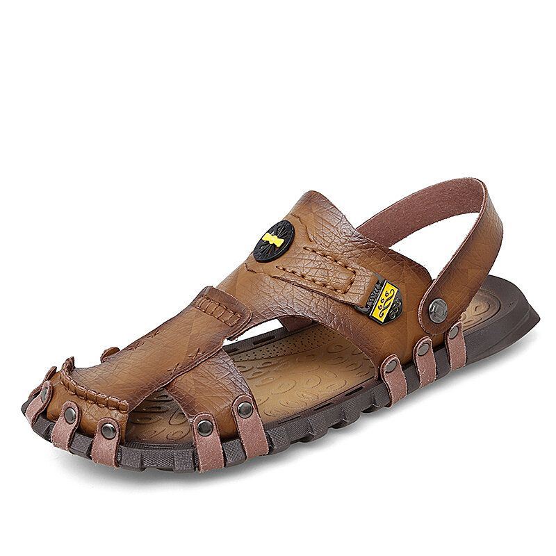 Heren Casual Zachte Microvezel Metalen Decoratie Slip On Outdoor Sandalen