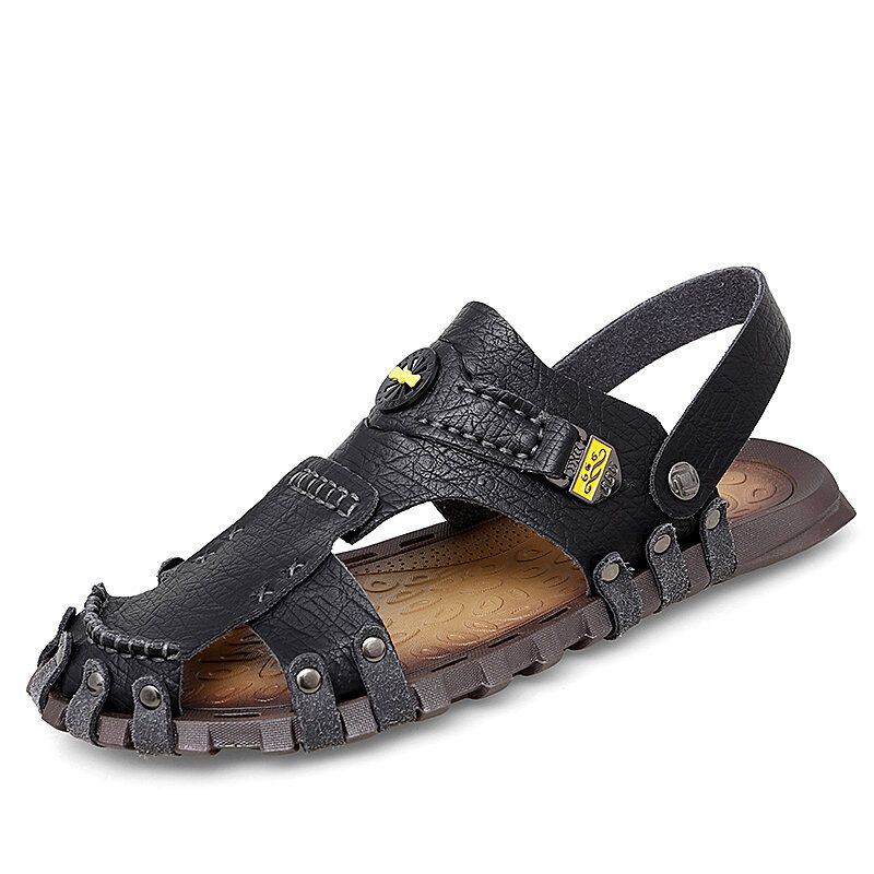 Heren Casual Zachte Microvezel Metalen Decoratie Slip On Outdoor Sandalen