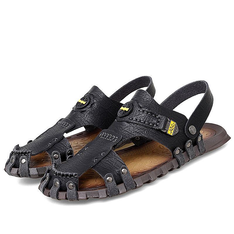 Heren Casual Zachte Microvezel Metalen Decoratie Slip On Outdoor Sandalen