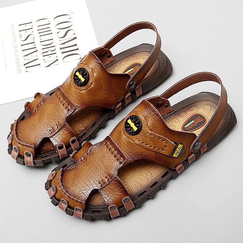 Heren Casual Zachte Microvezel Metalen Decoratie Slip On Outdoor Sandalen