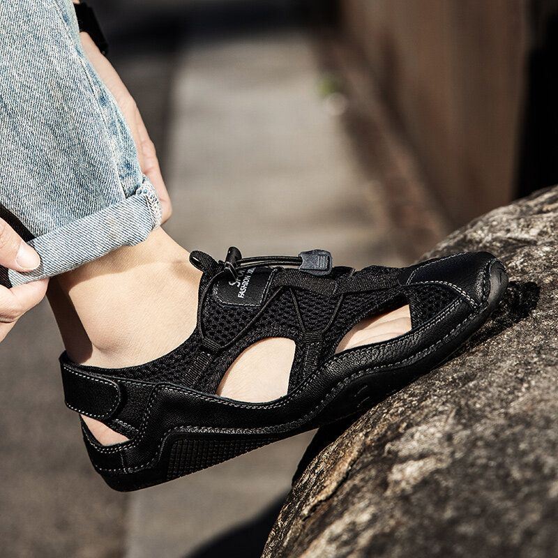 Heren Close Toes Splicing Antislip Soft Casual Leren Sandalen